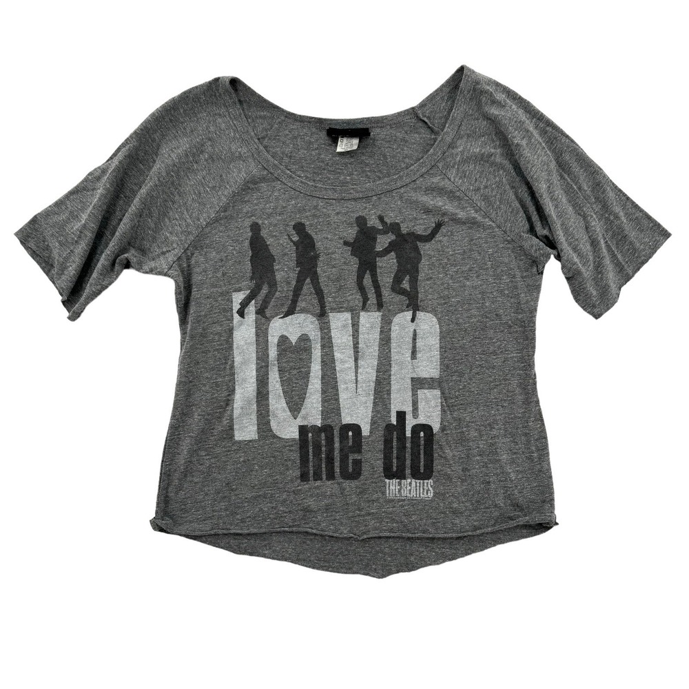 Junk Food The Beatles Love Me Do Shirt Womens Medium Gray Cropped Graphic Tee
